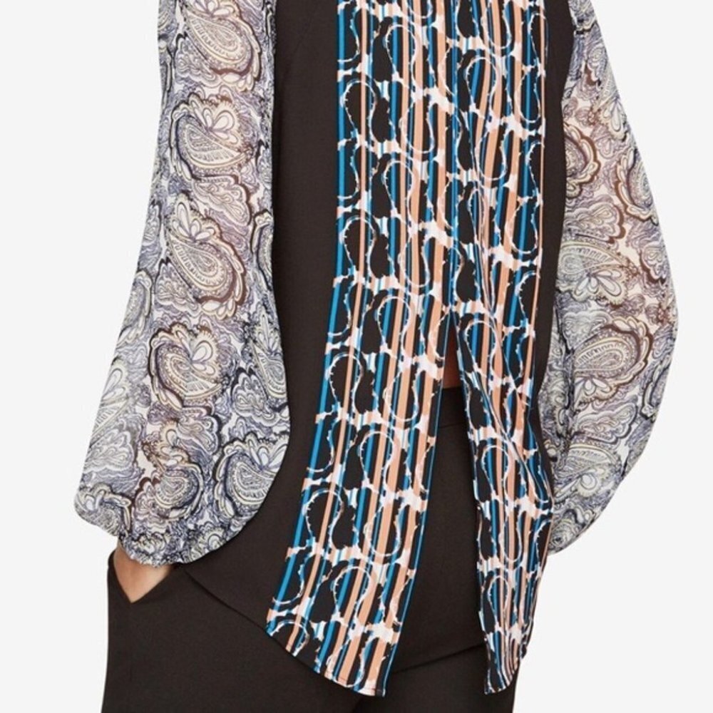 NWT BCBGMAXAZRIA Kathy Abstract paisley print sheer balloon sleeve blouse xxs - Picture 2 of 16